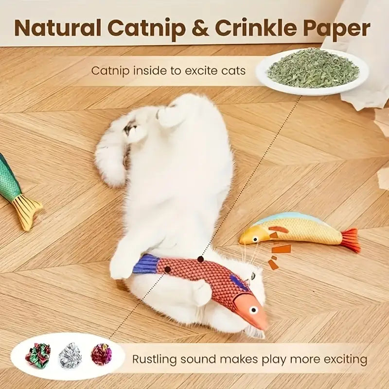 PawtCool Saury Fish Cat Toys (3PCS) – Catnip Crinkle Kick Toys for Indoor Cats