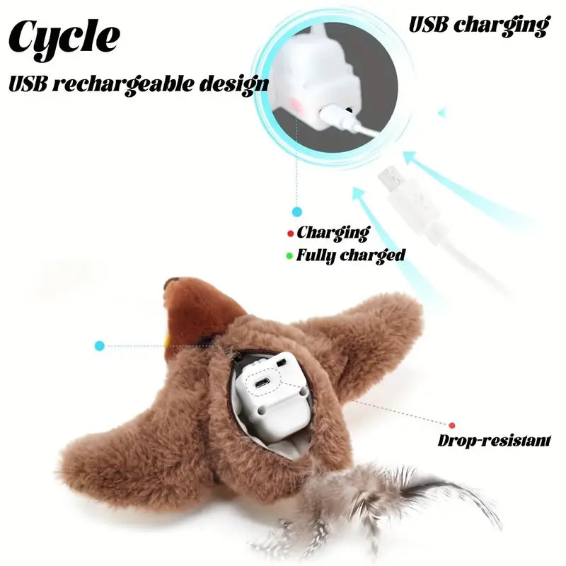 PawtCool Interactive Bird Cat Toy – Motorized Plush Toy with Bird Sounds & USB Rechargeable Battery